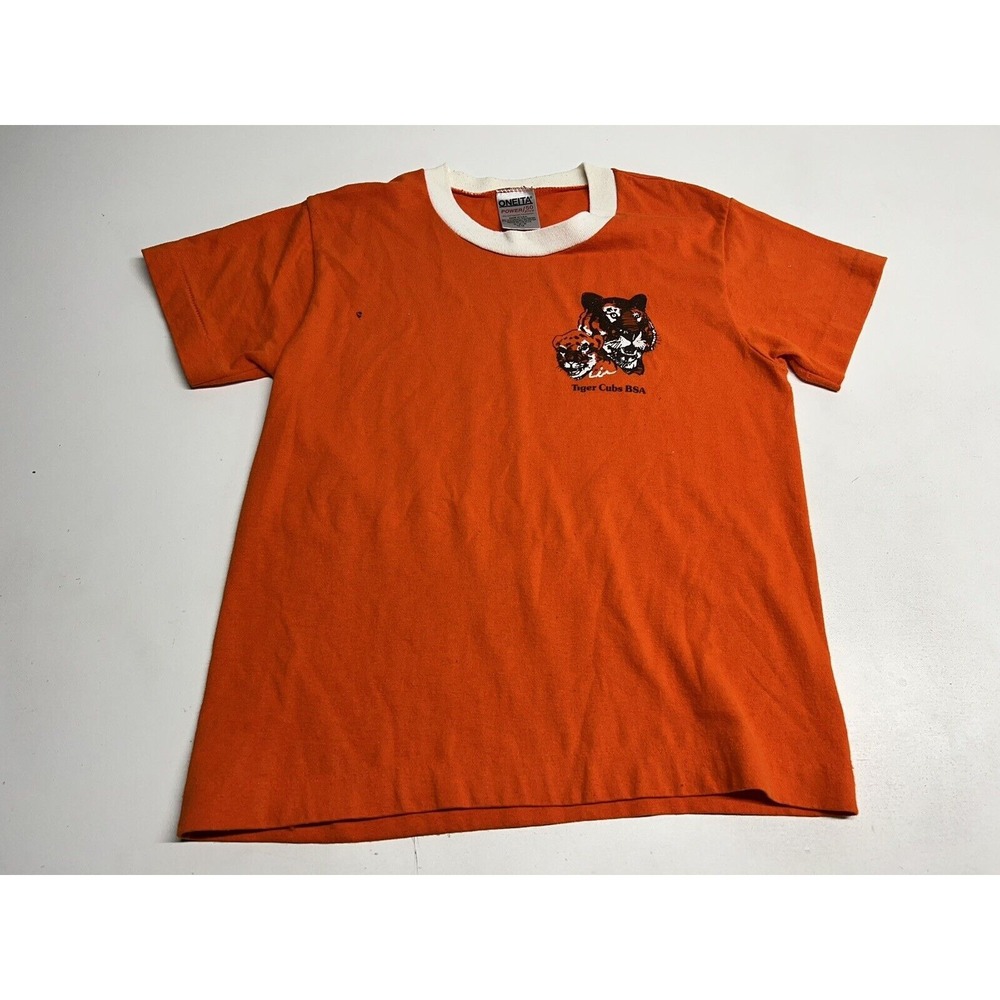 Boy Scouts of America BSA Tiger‎ Cubs T-Shirt Orange Ringer USA Youth Size M Vtg